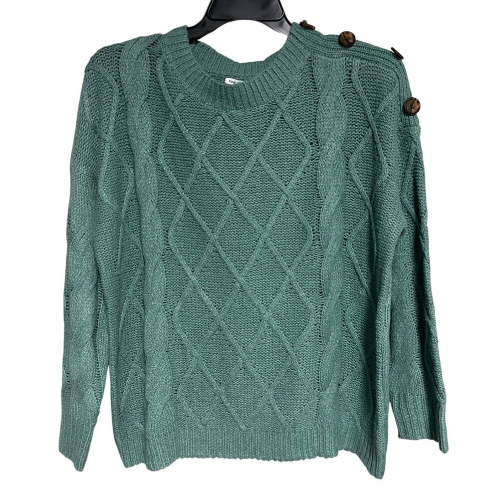 Pink Clover Antalya Button Detail Cable Knit Sweater Teal Green Womens XL